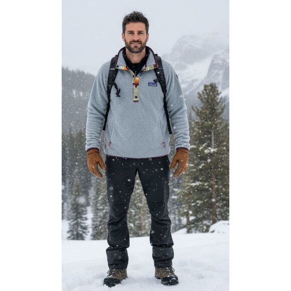 Burton Gray Fleece Pullover Colorful Button Placket Sherpa Jacket Men's Large - Picture 1 of 15